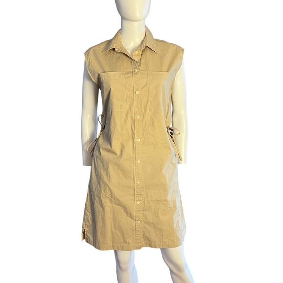 Gap Khaki Tan Cotton Poplin Sleeveless Cutout Back Collared Shirt Dress XS - Picture 3 of 6